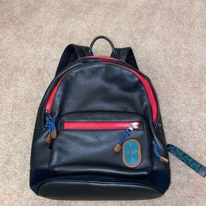Men’s Black with Red Zippers Leather Backpack
